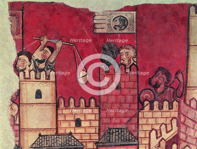 Arabs of the city of Majorca defending themselves from the assault and siege of the troops of Kin…