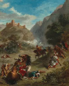 Arabs Skirmishing in the Mountains, 1863. Creator: Eugene Delacroix