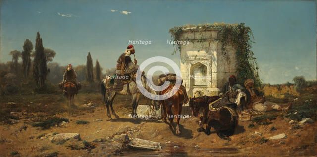 Arabs Resting by a Marble Fountain, 1856. Creator: Christian Adolf Schreyer.