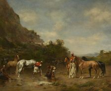Arabs Watering Their Horses, 1872. Creator: Eugene Fromentin