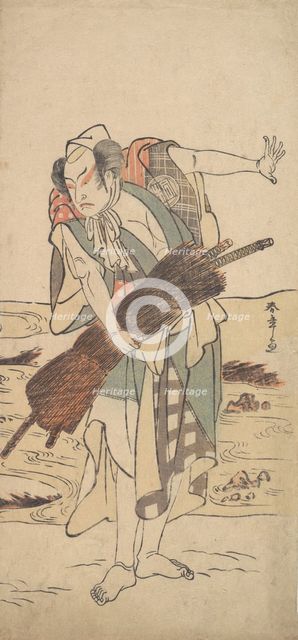 Arashi Sangoro as a Ronin Samurai Standing on the Bank, ca. 1777. Creator: Shunsho.