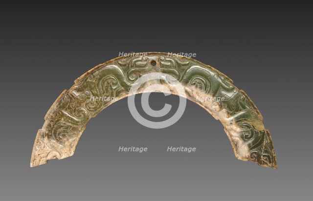 Arc-shaped Pendant with Animal Mask and Interlaced Animal Bands (Huang), 300-100 BC. Creator: Unknown.