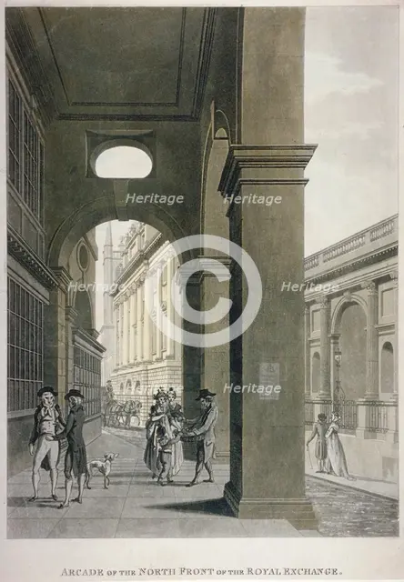Arcade on the north front of the Royal Exchange, City of London, 1797. Artist: Anon