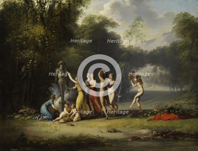 Arcadian landscape with a dance around a herm bust. Creator: Jacques-Antoine Vallin.