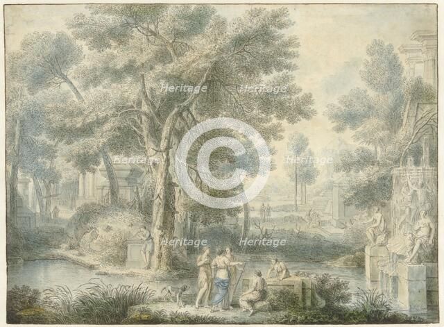 Arcadian landscape, with a fountain on the right, 1743. Creator: Louis Fabritius Dubourg.