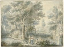Arcadian landscape, with a fountain on the right, 1743. Creator: Louis Fabritius Dubourg