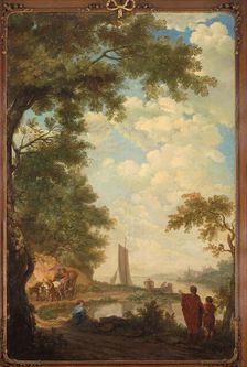 Arcadian landscape with figures by a riverbank, 1771. Creator: Juriaan Andriessen