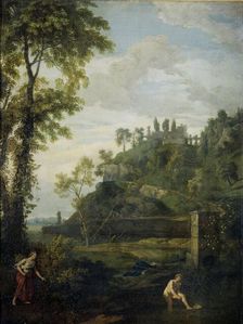 Arcadian Landscape with Salmacis and Hermaphroditus, 1680-1726. Creator: Johannes Glauber