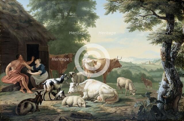 Arcadian Landscape with Shepherds and Cattle, 1710-1763. Creator: Jan van Gool.