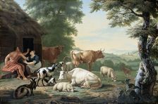Arcadian Landscape with Shepherds and Cattle, 1710-1763. Creator: Jan van Gool