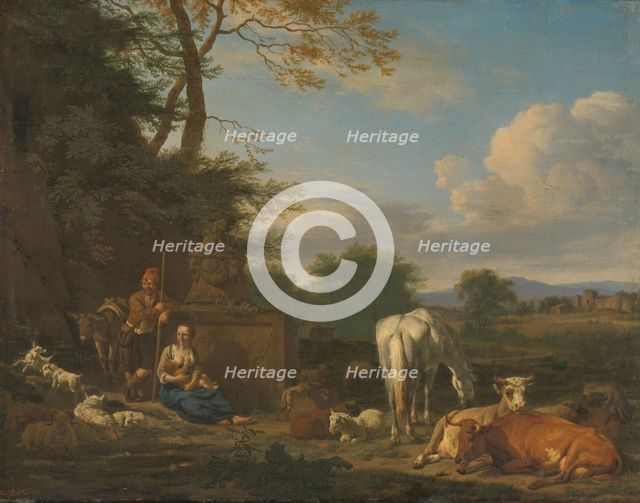 Arcadian Landscape with resting Shepherds and Animals, 1664. Creator: Adriaen van de Velde.