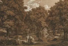 Arcadian Landscape with Three Figures at a Lake, 1792. Creator: Johann Christian Reinhart