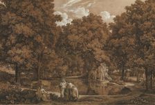 Arcadian Landscape with Three Figures at a Lake, 1792. Creator: Johann Christian Reinhart