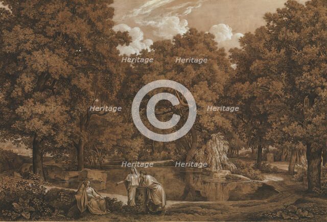Arcadian Landscape with Three Figures at a Lake, 1792. Creator: Johann Christian Reinhart.