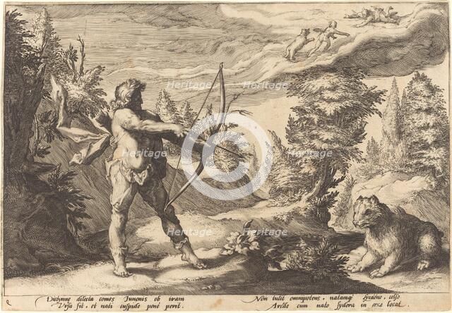 Arcas Preparing to Kill His Mother. Creator: Goltzius, Workshop of Hendrick, after Hendrick Gol.