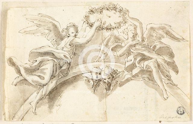 Arch with Two Angels Holding Garland, n.d. Creator: Unknown.