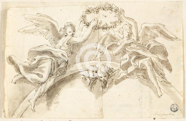 Arch with Two Angels Holding Garland, n.d. Creator: Unknown.