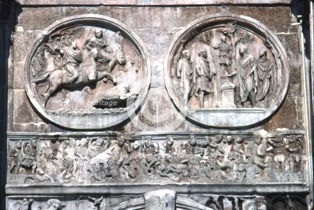Arch of constantine Horizontal Band showing , Battle of Milvian Bridge, 313-315. Artist: Unknown.