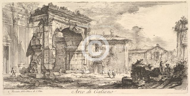 Arch of Galienus. 1. Façade od the Church of S. Vito (Arco di Galieno. 1. Facciata del..., ca. 1748. Creator: Giovanni Battista Piranesi.