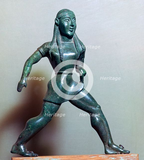Archaic Greek bronze statuette of a Spartan female athlete. Artist: Unknown