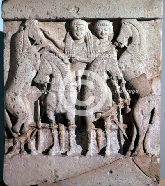 Archaic metope of Apollo and Artemis, 6th century. Artist: Unknown