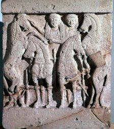 Archaic metope of Apollo and Artemis, 6th century