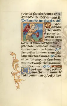 Archangel Michael and the Dragon; Poncher Hours, about 1500. Creator: Master of Jacques de Besancon