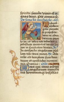 Archangel Michael and the Dragon; Poncher Hours, about 1500. Creator: Master of Jacques de Besancon