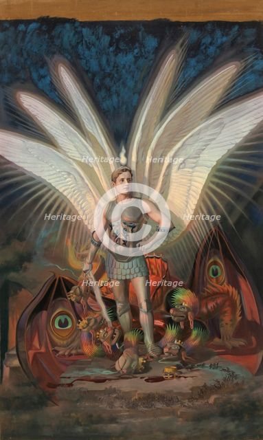 Archangel Michael slaying the dragon, 1906. Creator: Torsten Wasastjerna.