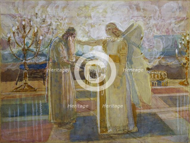 Archangel Gabriel strike Zacharias dumb, End 1840s. Artist: Ivanov, Alexander Andreyevich (1806-1858)