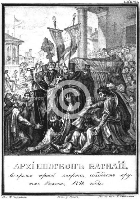 Archbishop Vasily in Time of Plague in Pskov. 1359 (From Illustrated Karamzin), 1836. Artist: Chorikov, Boris Artemyevich (1802-1866)