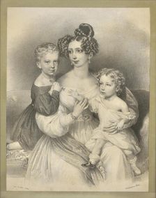 Archduchess Sophie with her children Archduke Franz Joseph and Archduke Maximilian, c1835. Creator: Kriehuber; Josef (1800-1876)