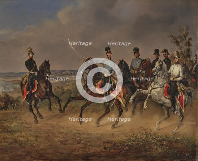 Archduke Albrecht of Austria, Duke of Teschen (1817-1895) with his officers during maneuvers, 1845. Creator: Ebersberg, Carl Martin (1818-1880).