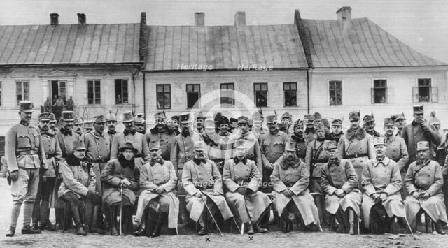 Archdukes Friedrich and Karl of Austria with their officers, World War I, 1915. Artist: Unknown