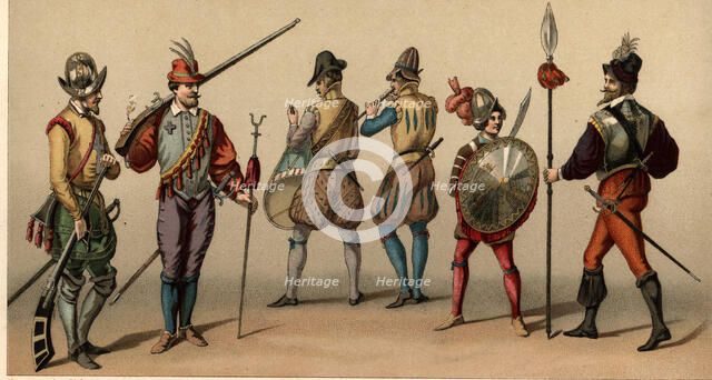 Archebusier, Musketeer, drum, lackey and captain of the time of Henry II of France, 1559-1572.