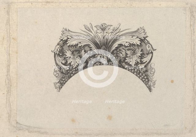 Arched framing element for banknote, with acanthus and vine leaves, lily and grapes..., ca. 1824-37. Creator: Attributed to Asher Brown Durand.