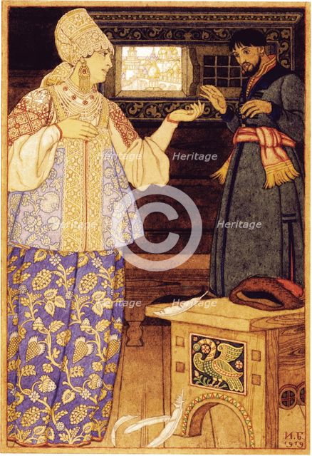 Archer's Wife and Andrey the Archer, 1919. Artist: Bilibin, Ivan Yakovlevich (1876-1942)