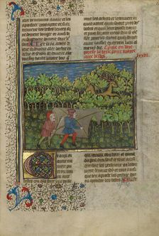 Archers behind a Mock Cow Approaching Deer; The Book of the Hunt, about 1430-1440. Creator: Unknown