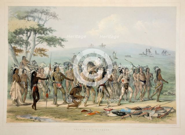 Archery of the Mandans , pub. 1845 (colour lithograph). Creator: George Catlin (1796 - 1872).