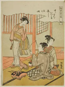 Archery (Sha), from the series "Informal Versions of the Six Accomplishments in the..., c. 1773/75. Creator: Isoda Koryusai