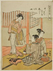 Archery (Sha), from the series "Informal Versions of the Six Accomplishments in the..., c. 1773/75. Creator: Isoda Koryusai
