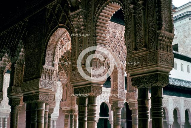 Arches in the Court of the Lions at Alhambra, 14th century. Artist: Unknown