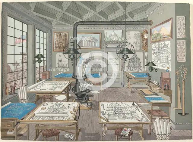 Architect's Drafting Room, 1884, 1935/1942. Creator: Perkins Harnly.