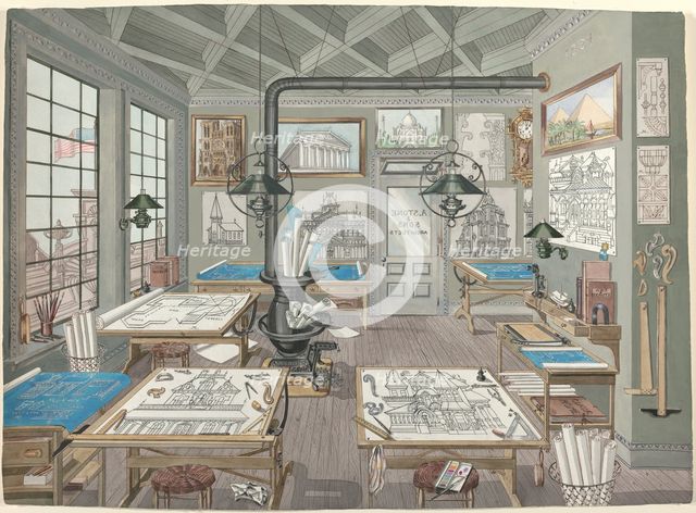 Architect's Drafting Room, 1884, 1935/1942. Creator: Perkins Harnly.
