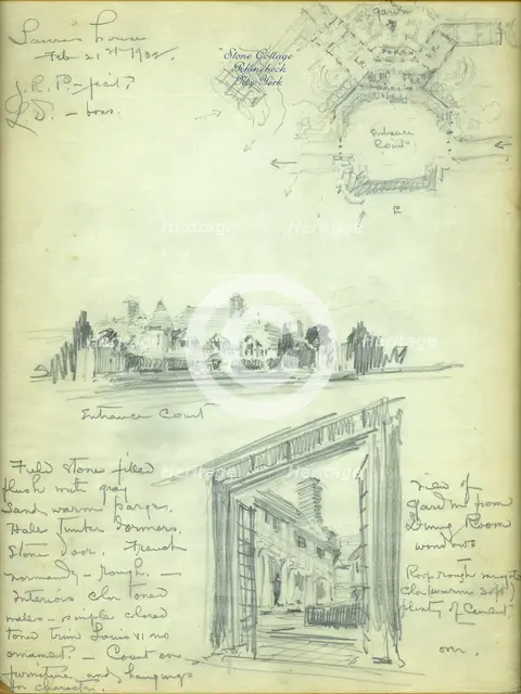 Architect's Drawing for Laura Delano's House at Rhinebeck, 1932. Creator: John Russell Pope.