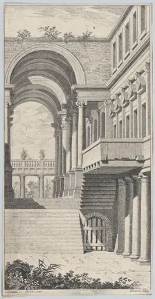Architectural View with an Arch, 1740. Creator: Francois Vivares