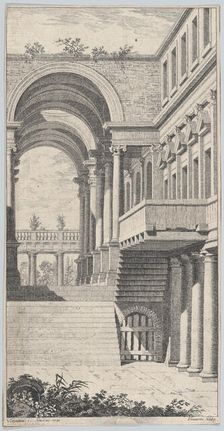 Architectural View with an Arch, 1740. Creator: Francois Vivares