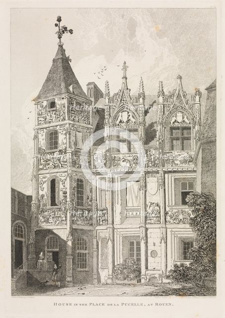 Architectural Antiquities of Normandy (Vol. II), Pl. 64: House in the Place de la Pucelle, at Rouen, Creator: John Sell Cotman (British, 1782-1842); J & A Arch, Cornhill & J.S. Cotman.