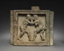 Architectural Bracket with Wrestlers, 100s-200s. Creator: Unknown