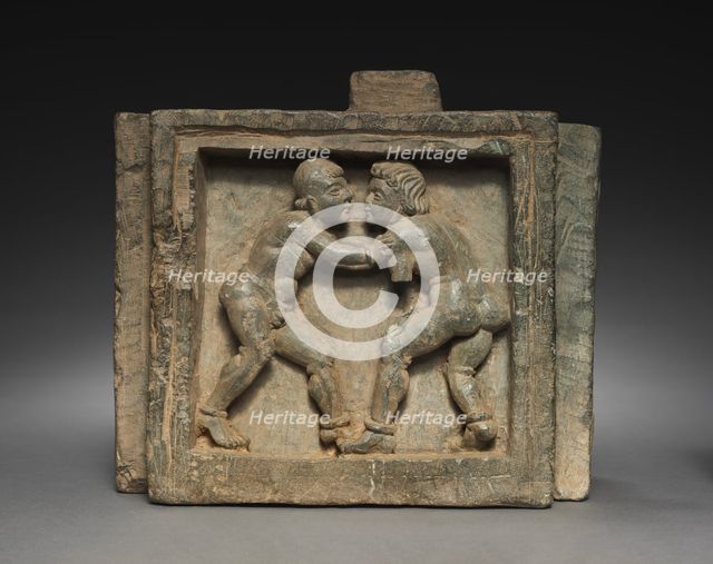 Architectural Bracket with Wrestlers, 100s-200s. Creator: Unknown.